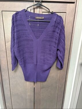 The Limited Deep Purple V-Neck Pointelle Knit Sweater